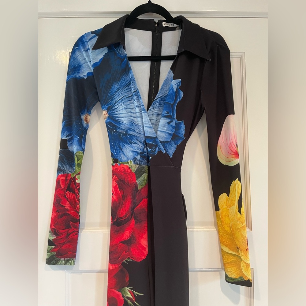 Alice + Olivia MELINDA WIDE LEG WRAP JUMPSUIT NWT size 0 - Picture 6 of 10